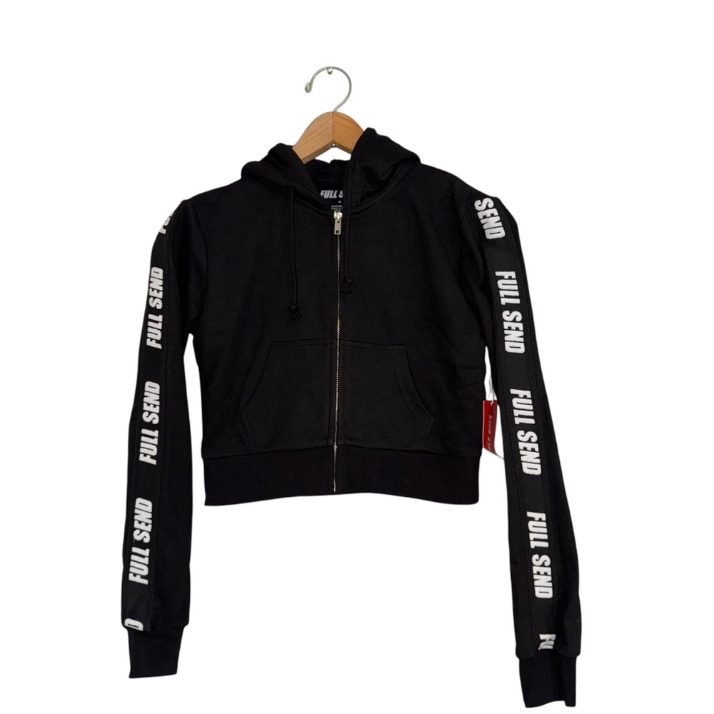 Full Send Nelk Boys Black and‎ White Cropped Cuffed Sleeve Hoodie